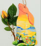 sitting hare hand painted with lake and flowers - Image 1