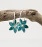 Forget-me-not in silver and enamel. Sterling Hoop Earrings - Image 7