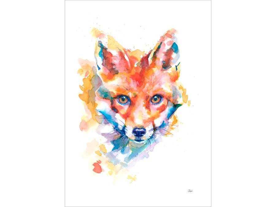 Fox Gaze watercolour print, painting, woodland, British wildlife