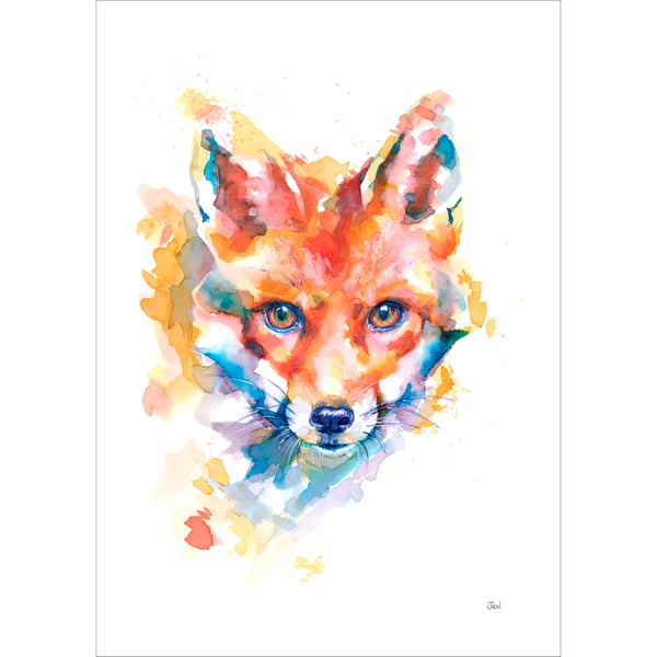 Fox Gaze watercolour print, painting, woodland, British wildlife