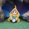 Keeper-of-Time Gnome 'Peta' with clock 1.5" OOAK Sculpt by Ann Galvin