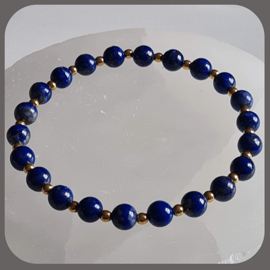 Lapis Lazuli and Vermeil Beaded Bracelet, Healing, Friends 'Starry Starry Night'