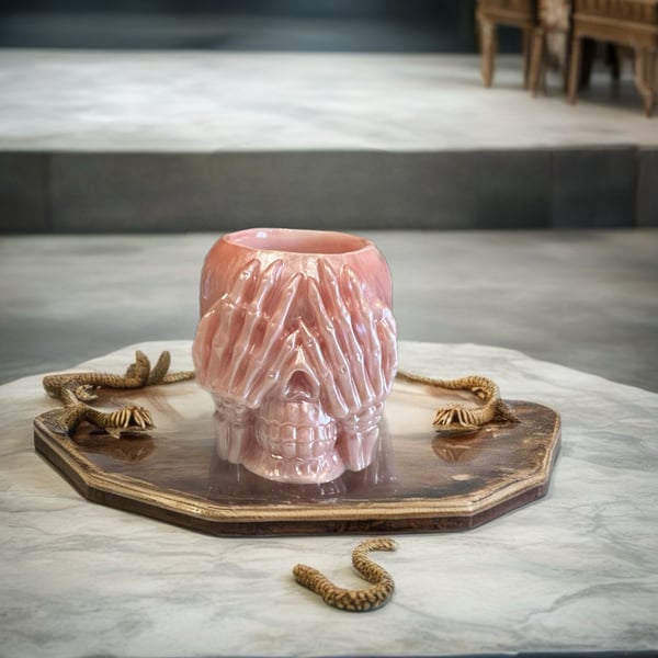 See No Evil” Resin Skull Bowl – Gothic home decor - pink