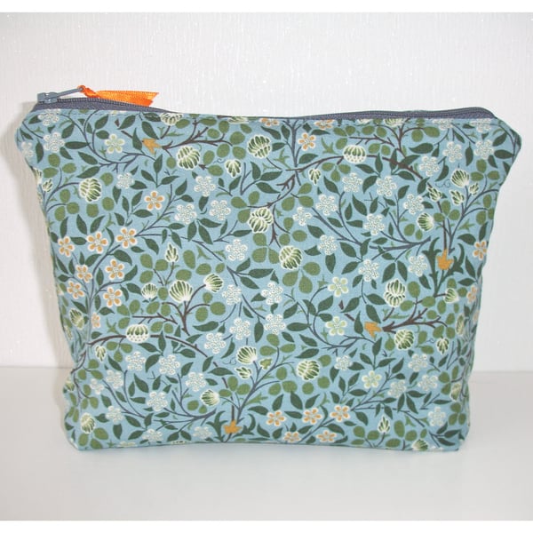 William Morris Cosmetic Make Up Purse Clover Mural Grey Orange
