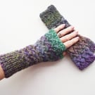 Wristwarmers, Handspun, Knitted, British Wool Fingerless Gloves, Multicolour
