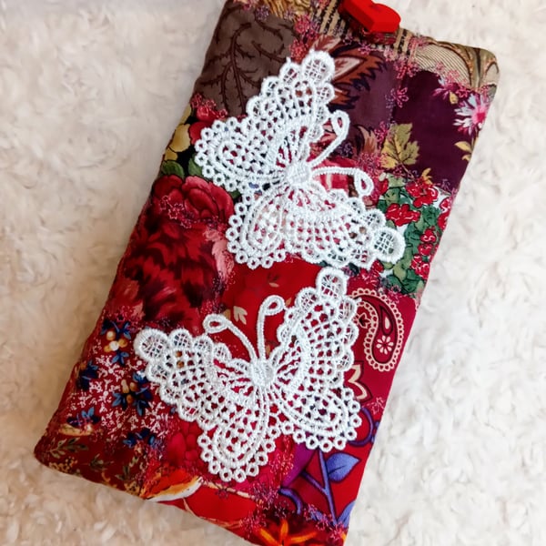 Scrappy Patchwork Chic embellished MOBILE PHONE sleeve