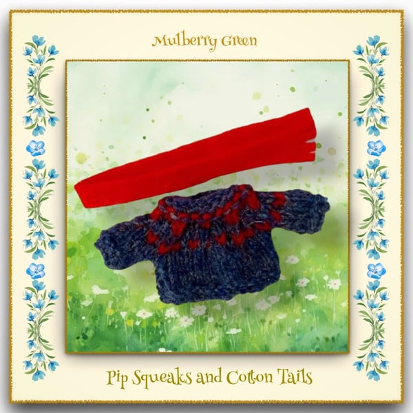 Pip Squeaks and Cotton Tails Dark Blue and Red Jumper and Scarf Set