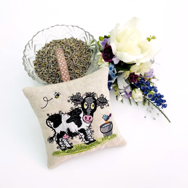 Raggy Black and White Cow Lavender Bag 