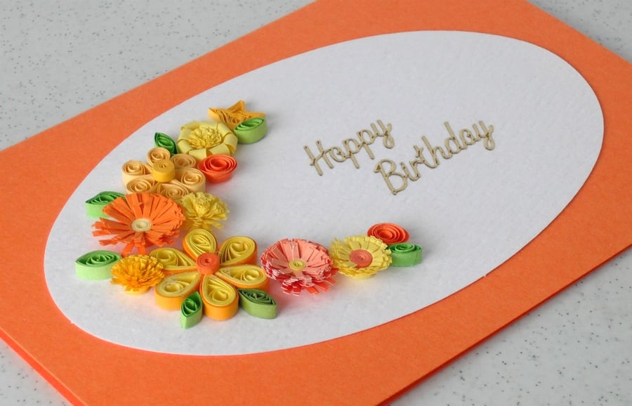Handmade birthday card with quilling flowers