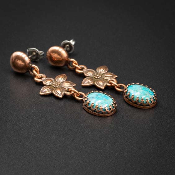 Natural turquoise and copper handmade earrings, Turquoise jewelry