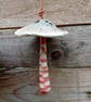 Hanging garden mushroom toadstool ornament small no4 grey red