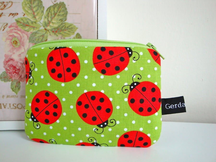 Cotton zipper purse - ladybird.