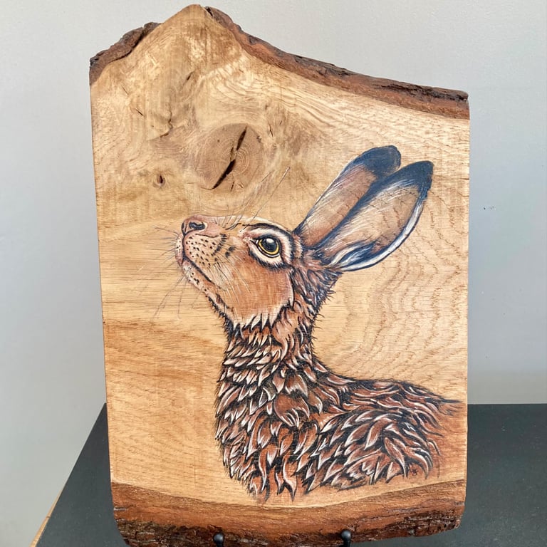 Brown hare original painting on oak