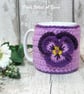 Seconds Sunday end of line. Pansy mug hug, mug cosy mug cozy, flower mug cosy - Image 1