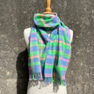 Handwoven Blue and Green Merino Wool Scarf