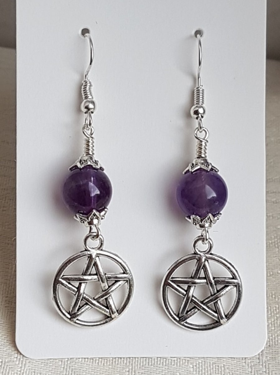 Gorgeous Amethyst and Pentacle Earrings.