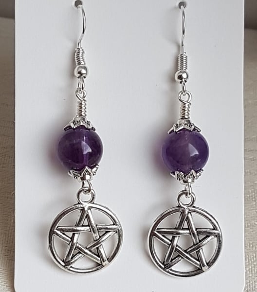 Gorgeous Amethyst and Pentacle Earrings.