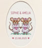 Personalised Lesbian Wedding Card, Handmade Cross Stitch, Bride & Bride Mice