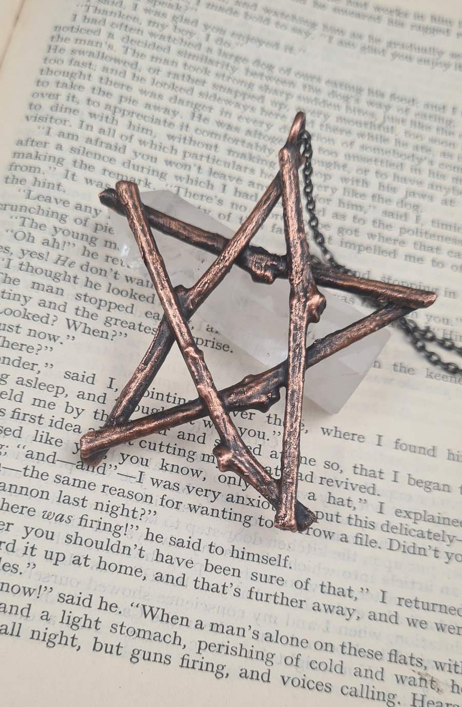 Pentagram necklace, lucky talisman, copper electroformed, upcycled twigs, wiccan