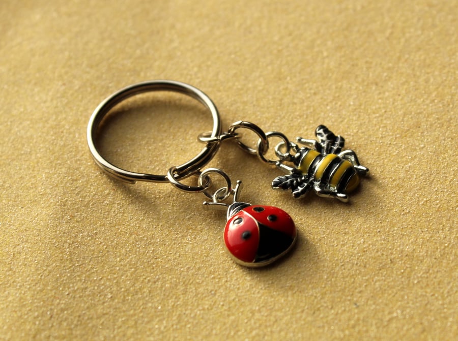 Bee ladybird keyring, Wasp bee initial keychain