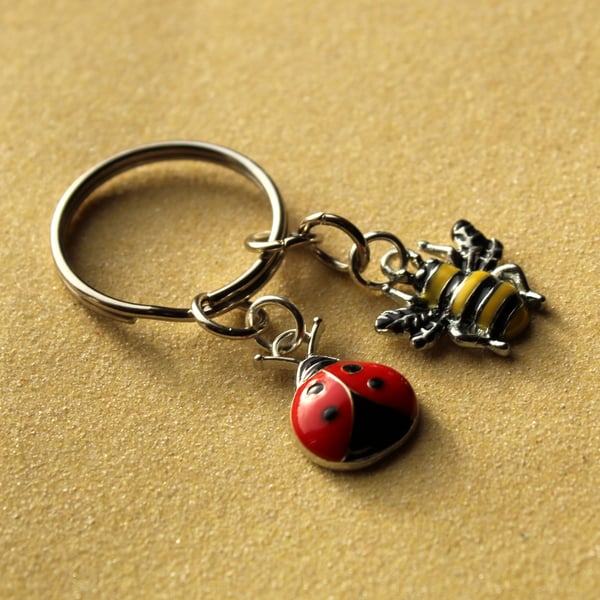 Bee ladybird keyring, Wasp bee initial keychain