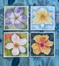 Pack of 4 x Flower Cards – Hibiscus, Anemone, Geranium, Daylily illustrations