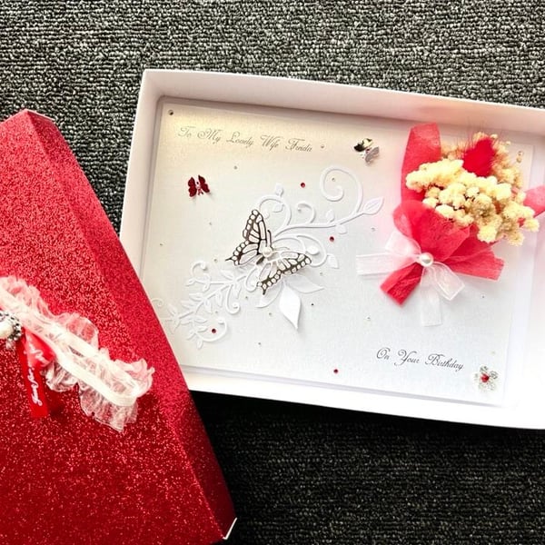 Handmade 3D Dried Flower Birthday Card: Personalized Bouquet Card C424