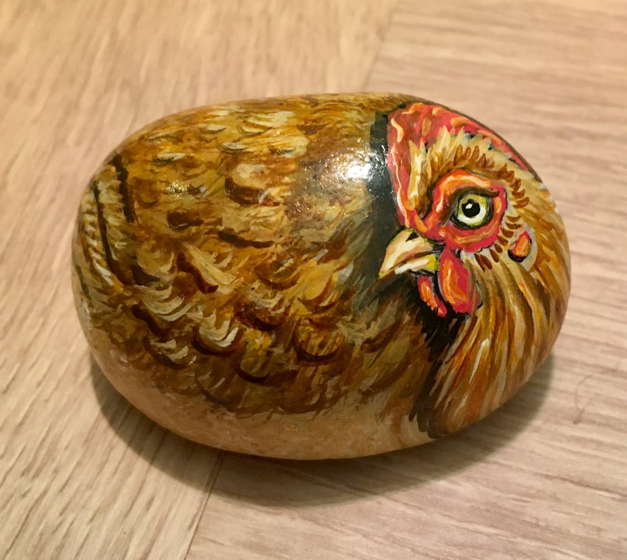 Chicken hen pet stone portrait stone art 