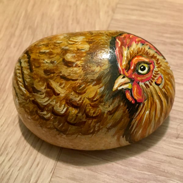 Chicken hen pet stone portrait stone art 