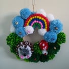 Pom pom hedgehog wreath