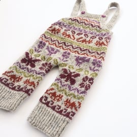 Playful Dungarees knitting pattern in fair isle 100% wool