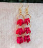 Red button earrings, gold chandelier dangle earrings  - Image 5