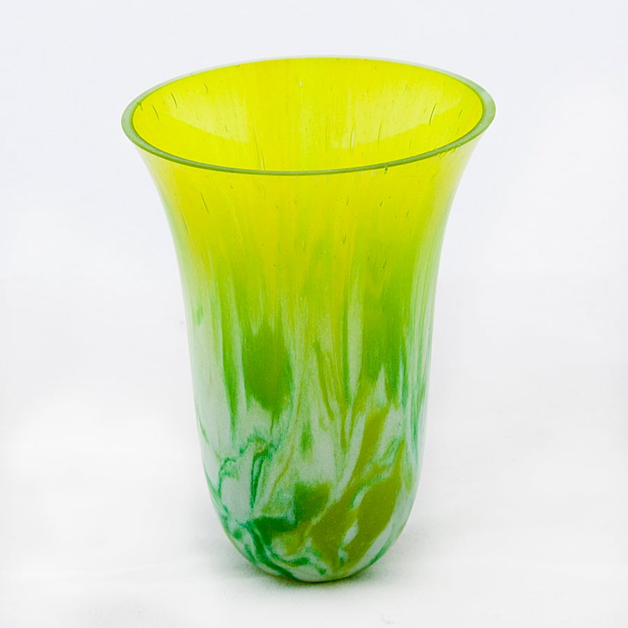 Green Marbled Decorative Kiln Formed Drop Vase 