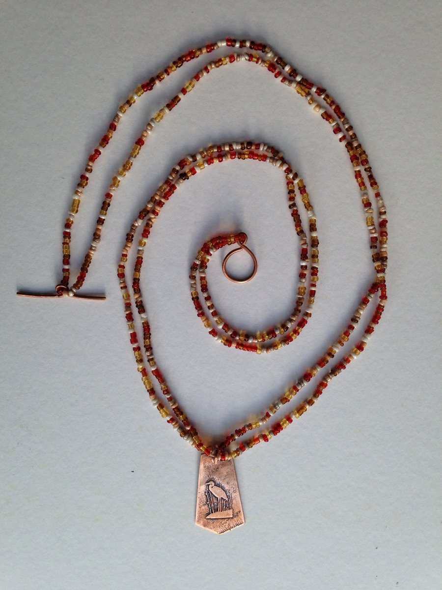 Copper & bead Heron necklace 