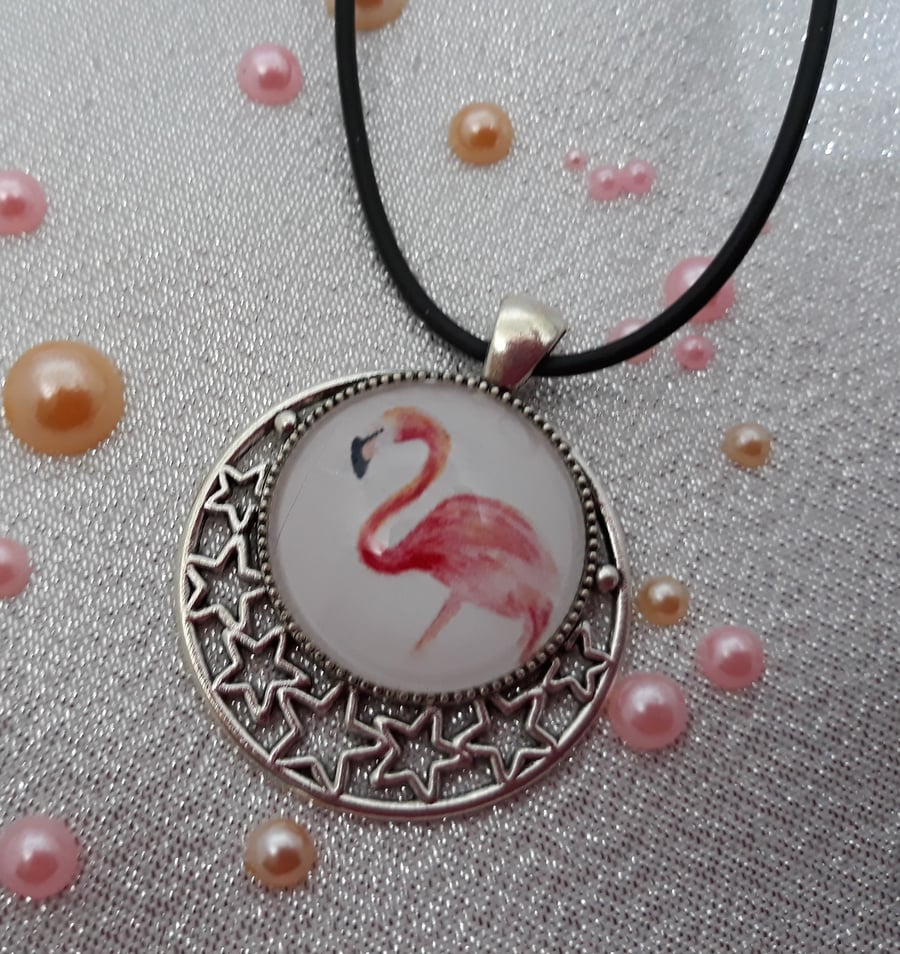 Starry flamingo pendant on cord necklace