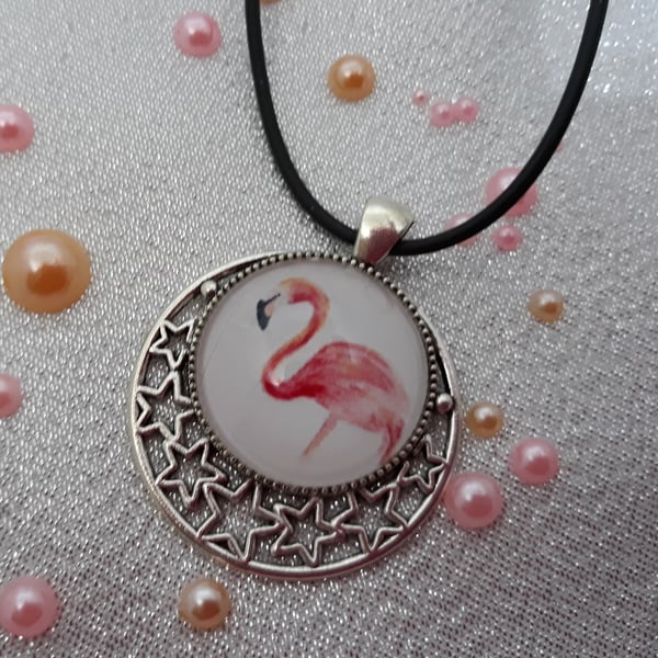 Starry flamingo pendant on cord necklace