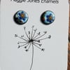 Round stud earrings - 9mm - Enamelled with sterling silver post -SEA GREEN