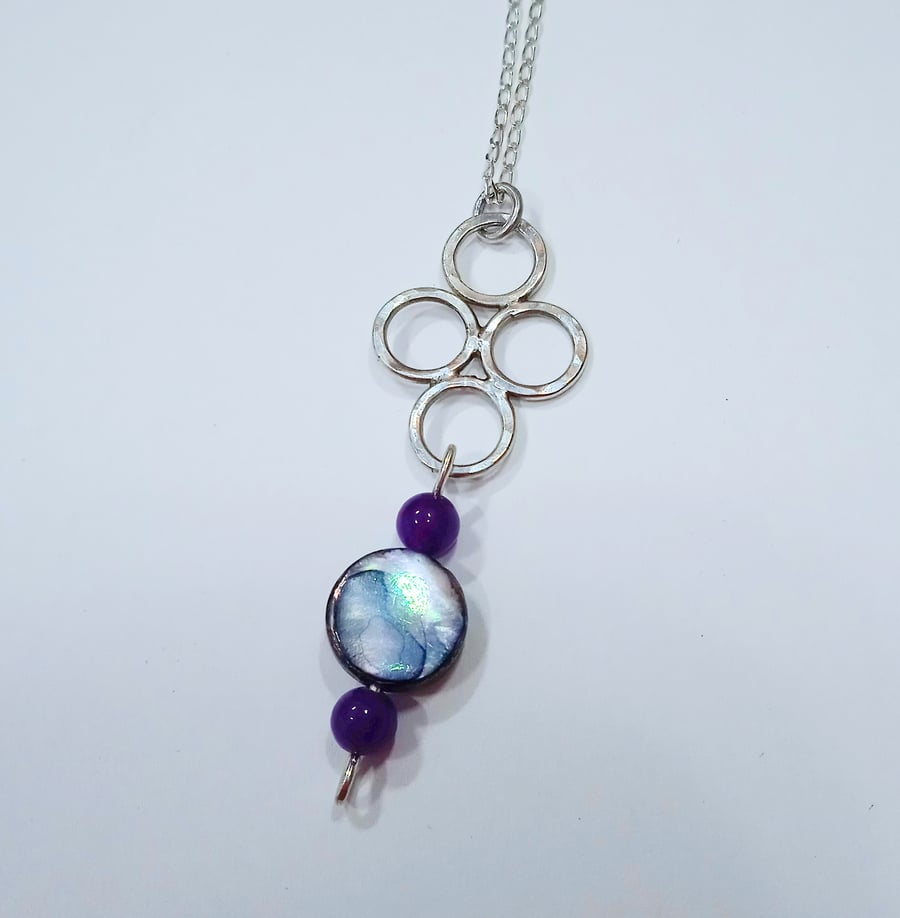Sterling Silver, Shell and Amethyst Pendant Necklace (NKGSCNPP2) - UK Free Post