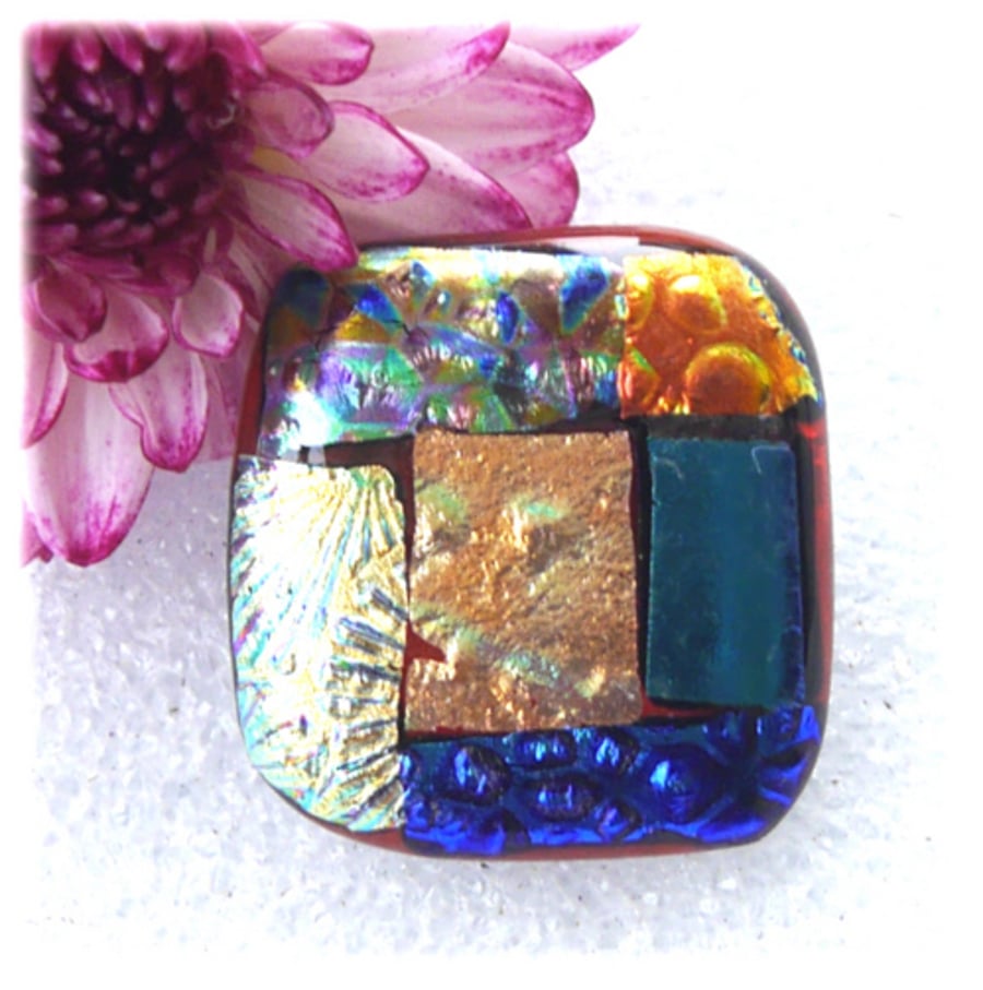 SOLD Patchwork Dichroic Fused Glass Brooch 078 Handmade 