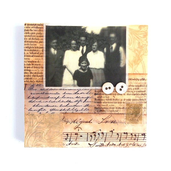 An Original Paper and Fabric Collage on Cradled Wood Panel, 12x12cms (189)