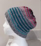 Handknit Noro Stripey 100% wool hatTerracotta Grey Medium - Image 2