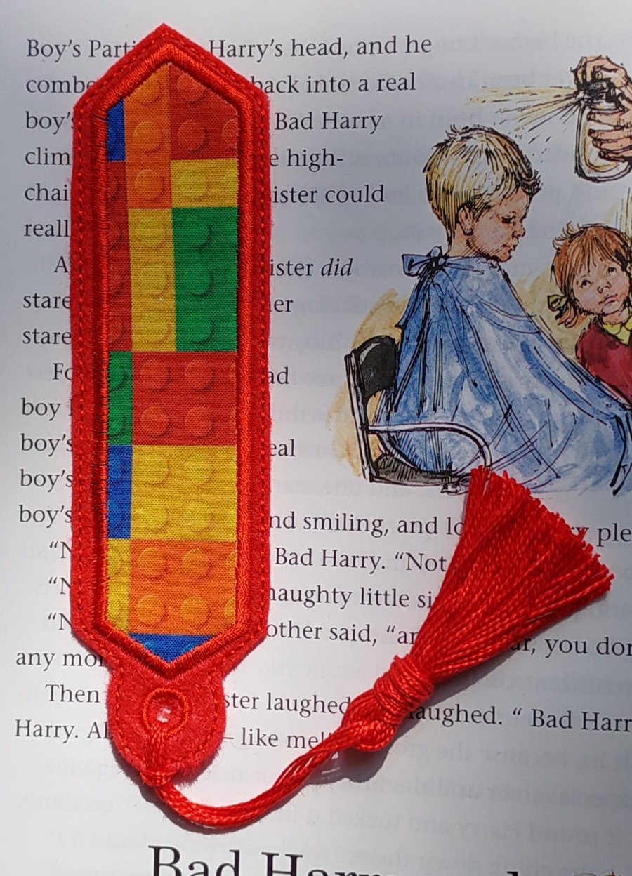 Building Blocks Bookmark embroidered hand crafted design matching tassel