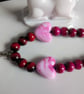 Pink and red heart beaded bracelet with unicorn  - Image 3