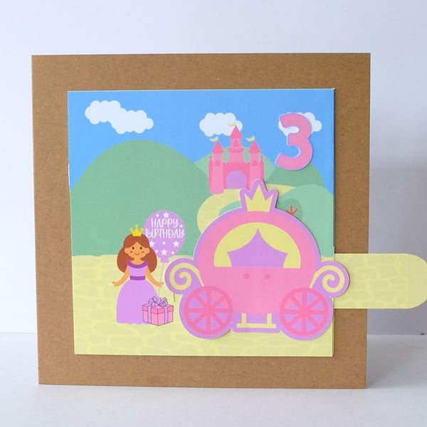 Princess 'Pull the Tab' Carriage Birthday Card (2nd, 3rd, 4th, 5th, 6th)  