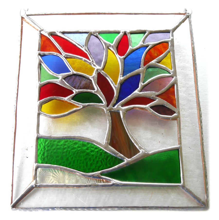 Rainbow Leaf Tree of Life Suncatcher Stained Glass Picture  002