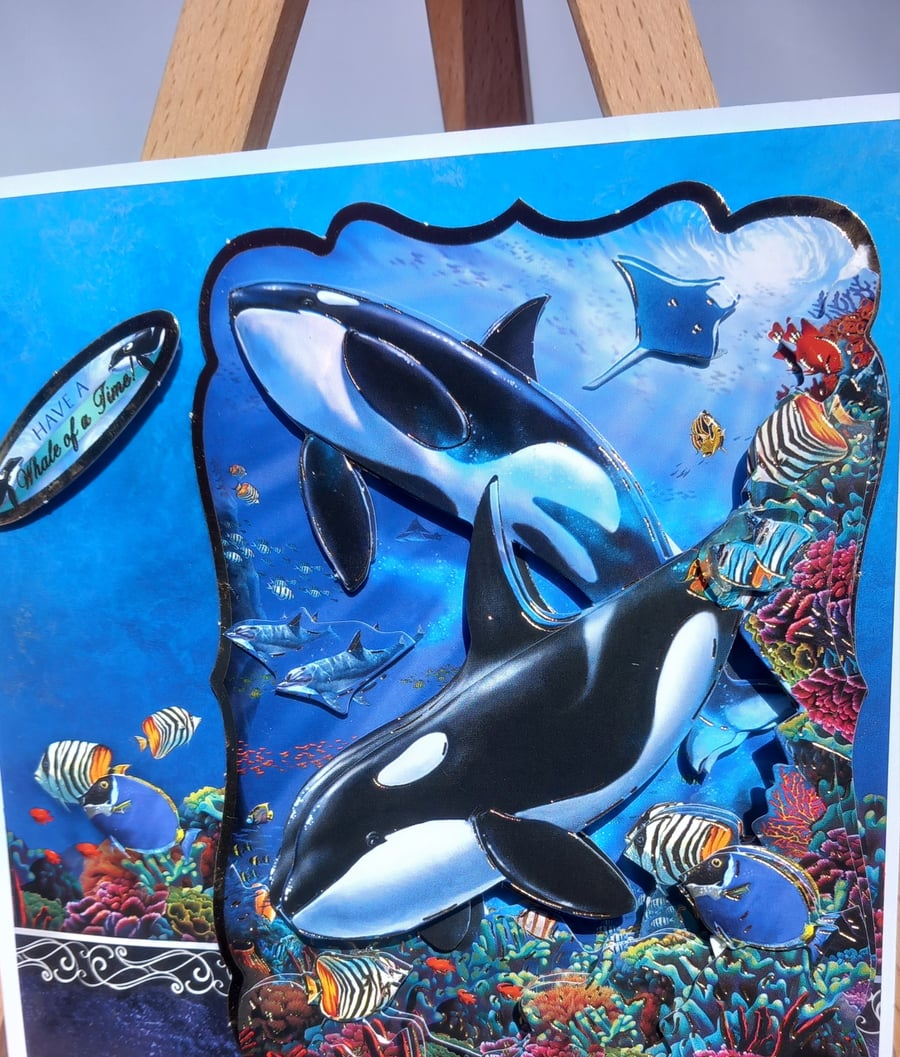 Wildlife birthday card decoupaged whale sealife greetings