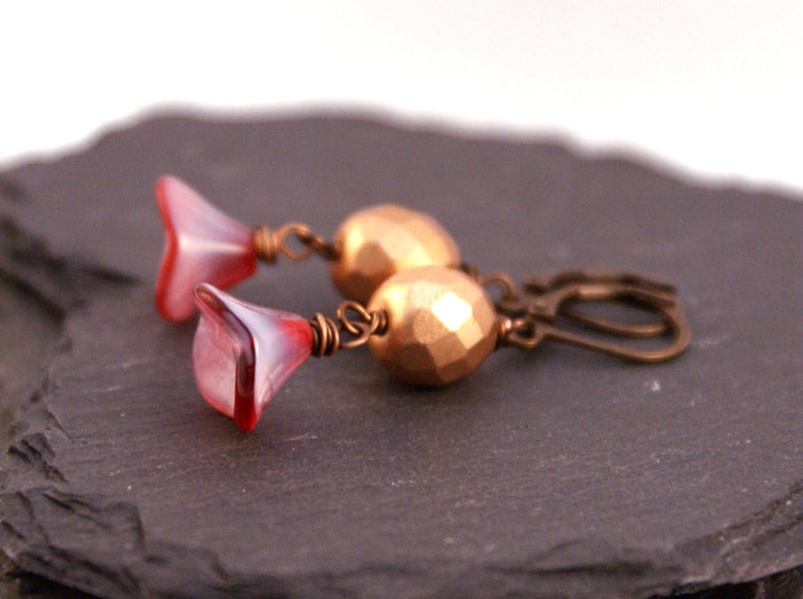 Fuchsia and Gold Earrings Folksy