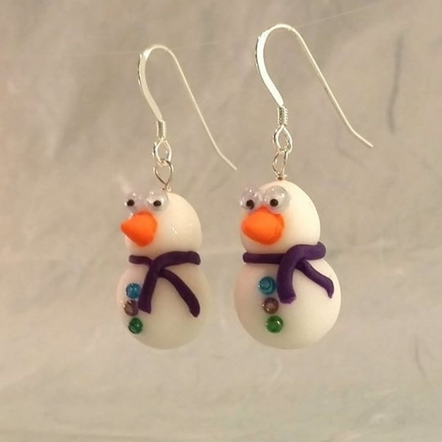Snowman Earrings (Turquoise, Purple and Green Buttons)