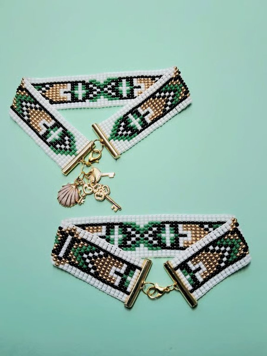 Bead loom Anklet with charms and Bracelet set