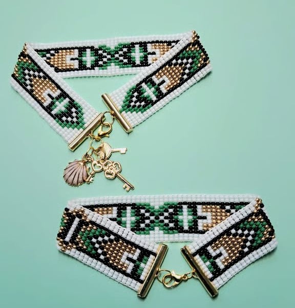 Bead loom Anklet with charms and Bracelet set